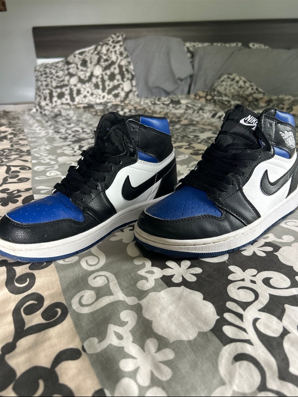 Nike Black/White/Royal Blue High-Top Jordan 1s